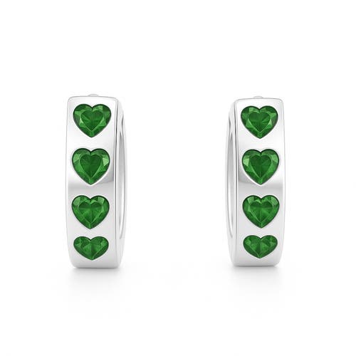 Donatello Gian Sterling Silver Emerald Heart Hoops In Metallic