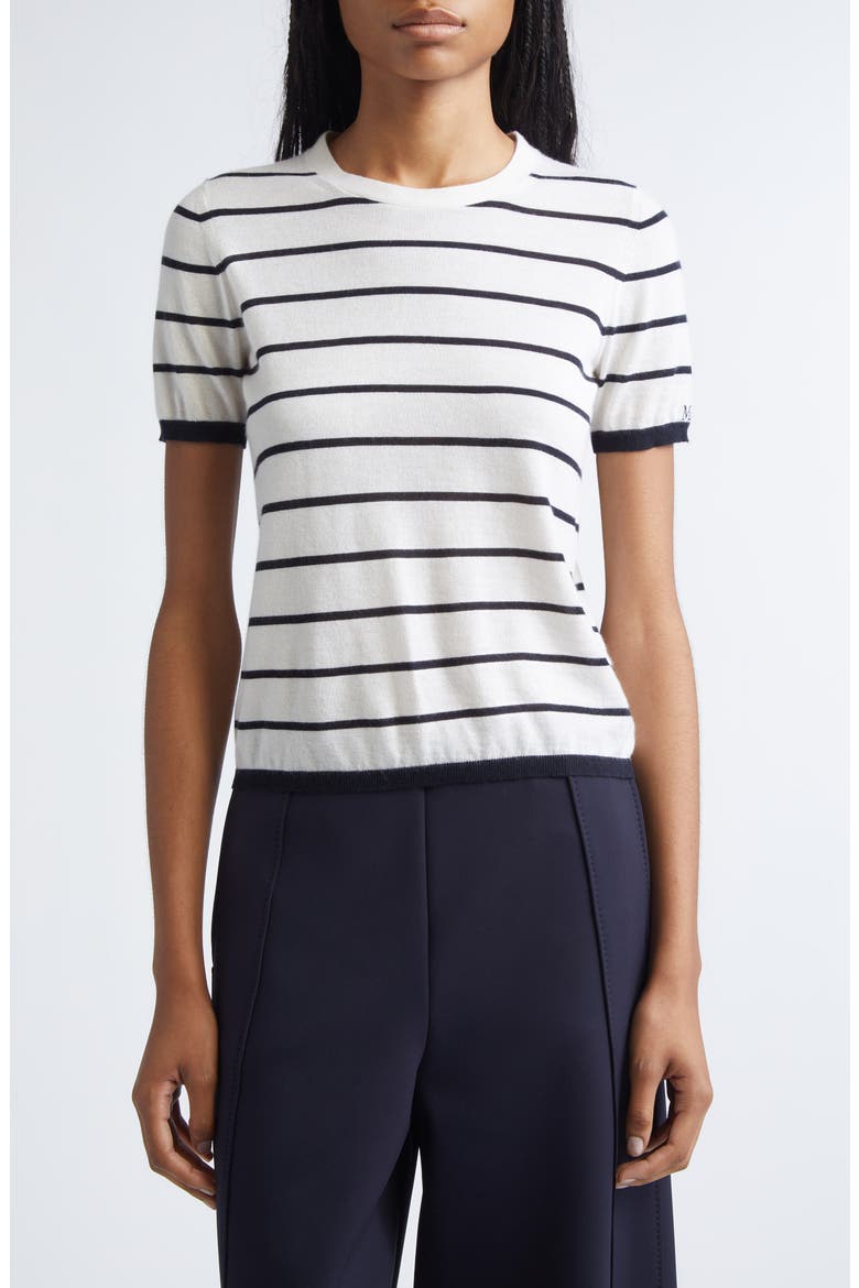 Pavetta Stripe Short Sleeve Cashmere & Silk Sweater, Main, color, IVORY