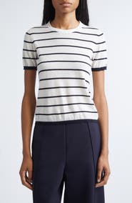 Max Mara Pavetta Stripe Short Sleeve Cashmere & Silk Sweater