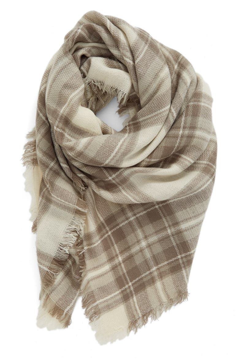 Plaid Square Scarf, Main, color, GREY MULTI