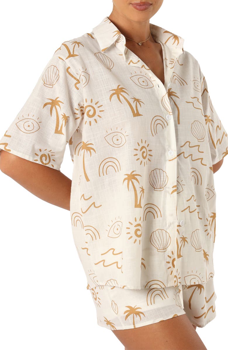 Petal & Pup Tally Cotton Button-Up Shirt & Shorts Set, Alternate, color, 