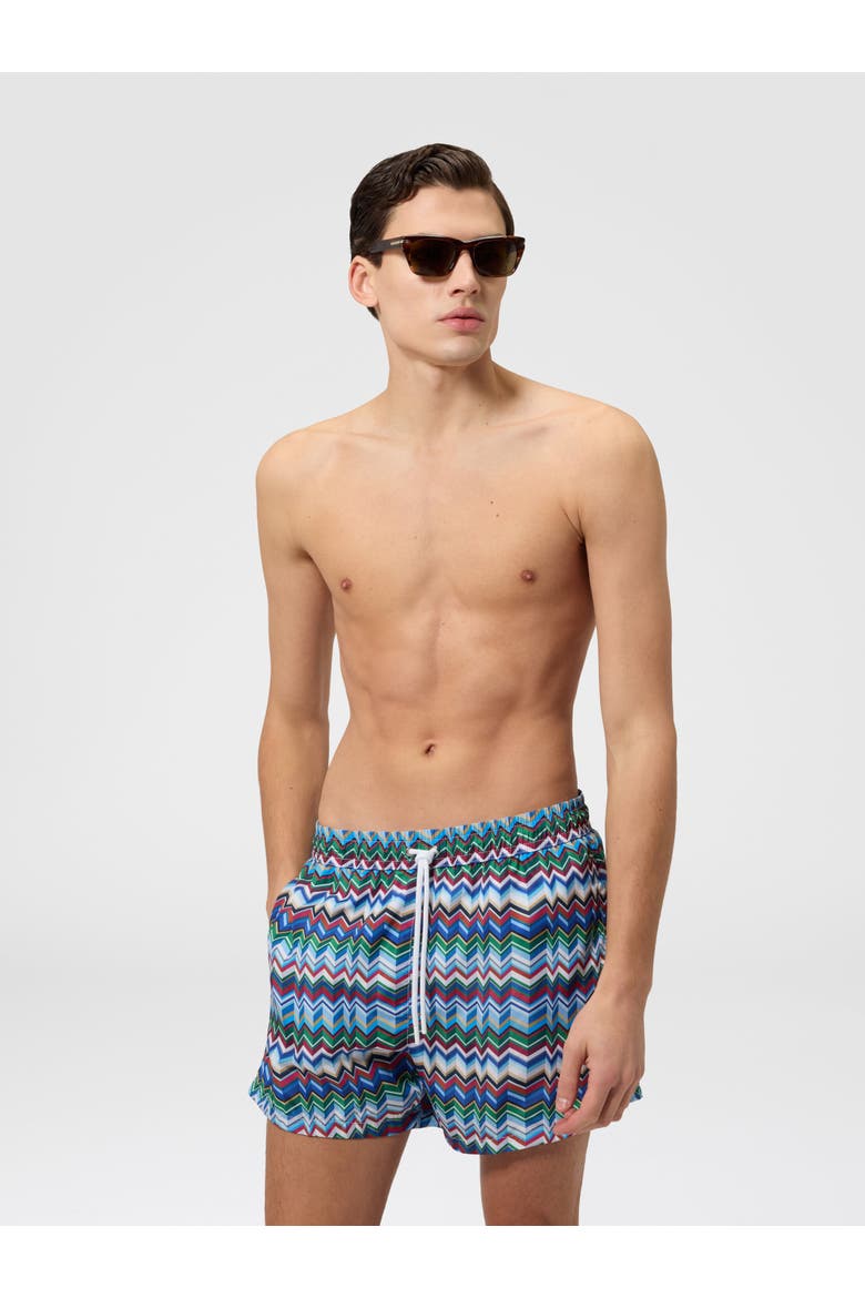 Mid-length Swim Shorts With Irregular Zigzag Print, Alternate, color, Multicoloured