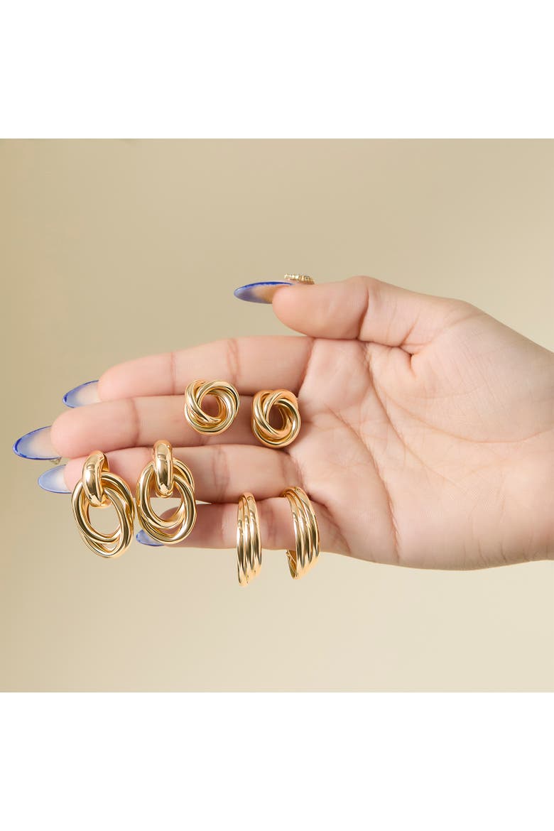 Mixed Shape Earring Set, Alternate, color, Gold