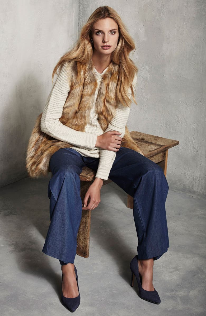 Bernardo Retro Patchwork Faux Fur Vest, Alternate, color, 