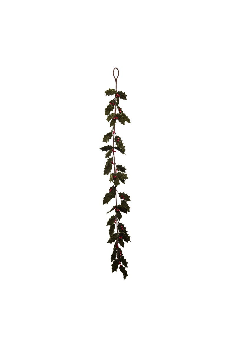 Green Christmas Glow Holly Garland Festive Fabric Decoration, Alternate, color, Green