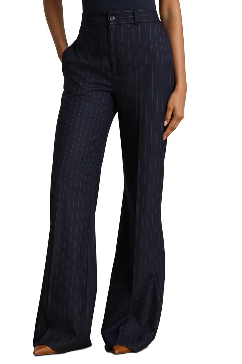Wool Blend Twill Wide Leg Suit Pants, Main, color, NAVY/ CREAM
