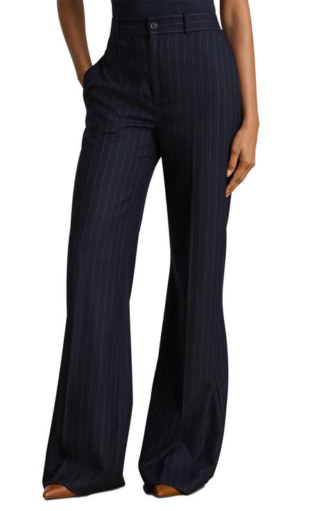 Wool Blend Twill Wide Leg Suit Pants