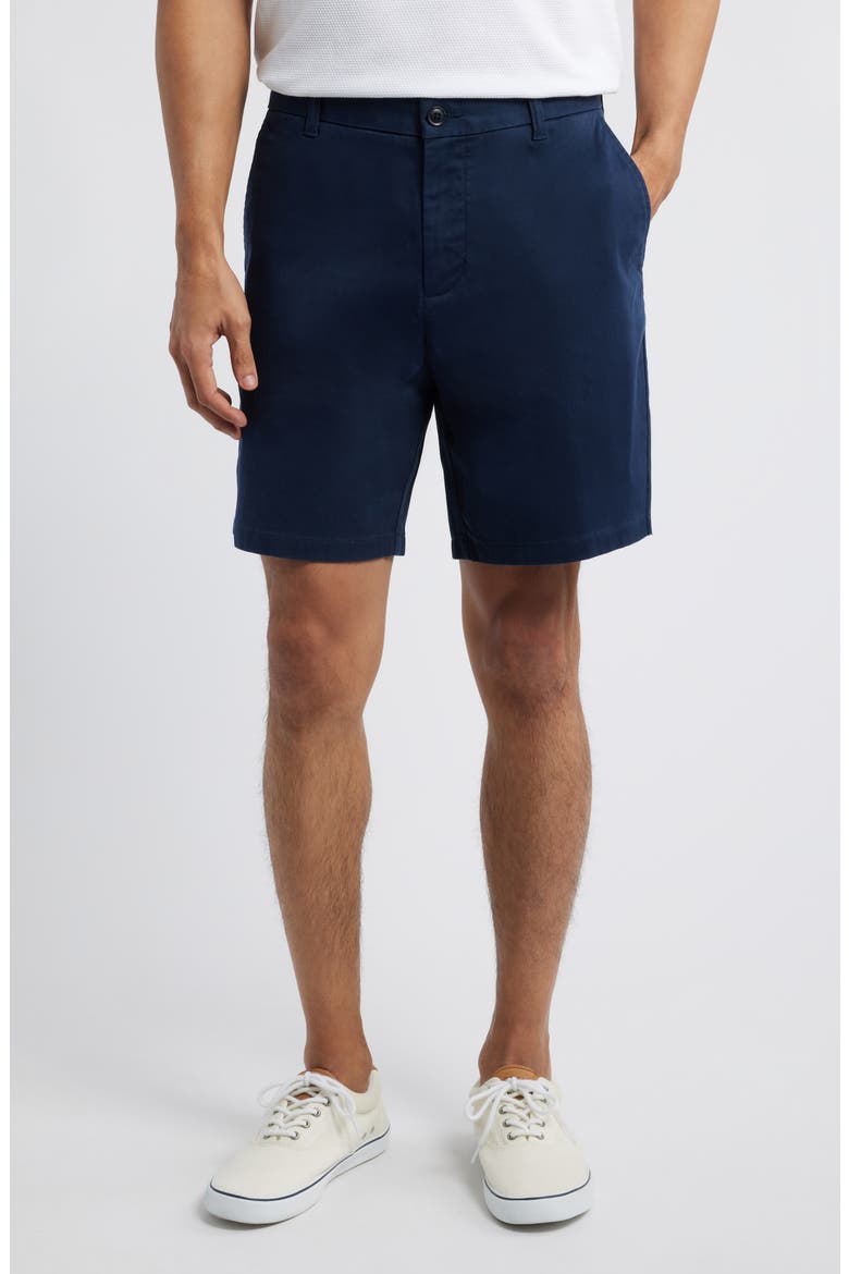 Heron Flat Front Cotton Stretch Twill Chino Shorts, Main, color, NAVY BLAZER