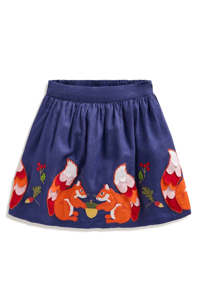 Mini Boden Kids' Squirrel Appliqué Cotton Twirly Skirt, Main, color, 