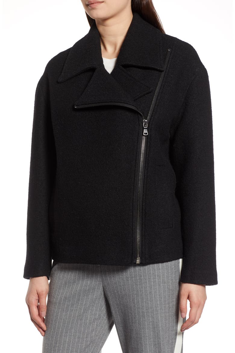 Boiled Wool Blend Moto Jacket, Alternate, color, BLACK