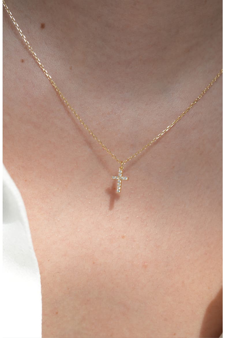 Cubic Zirconia Mini Cross Pendant Necklace, Alternate, color, GOLD