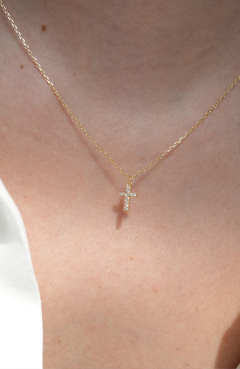 Argento Vivo Sterling Silver Cubic Zirconia Mini Cross Pendant Necklace, Alternate, color, Gold