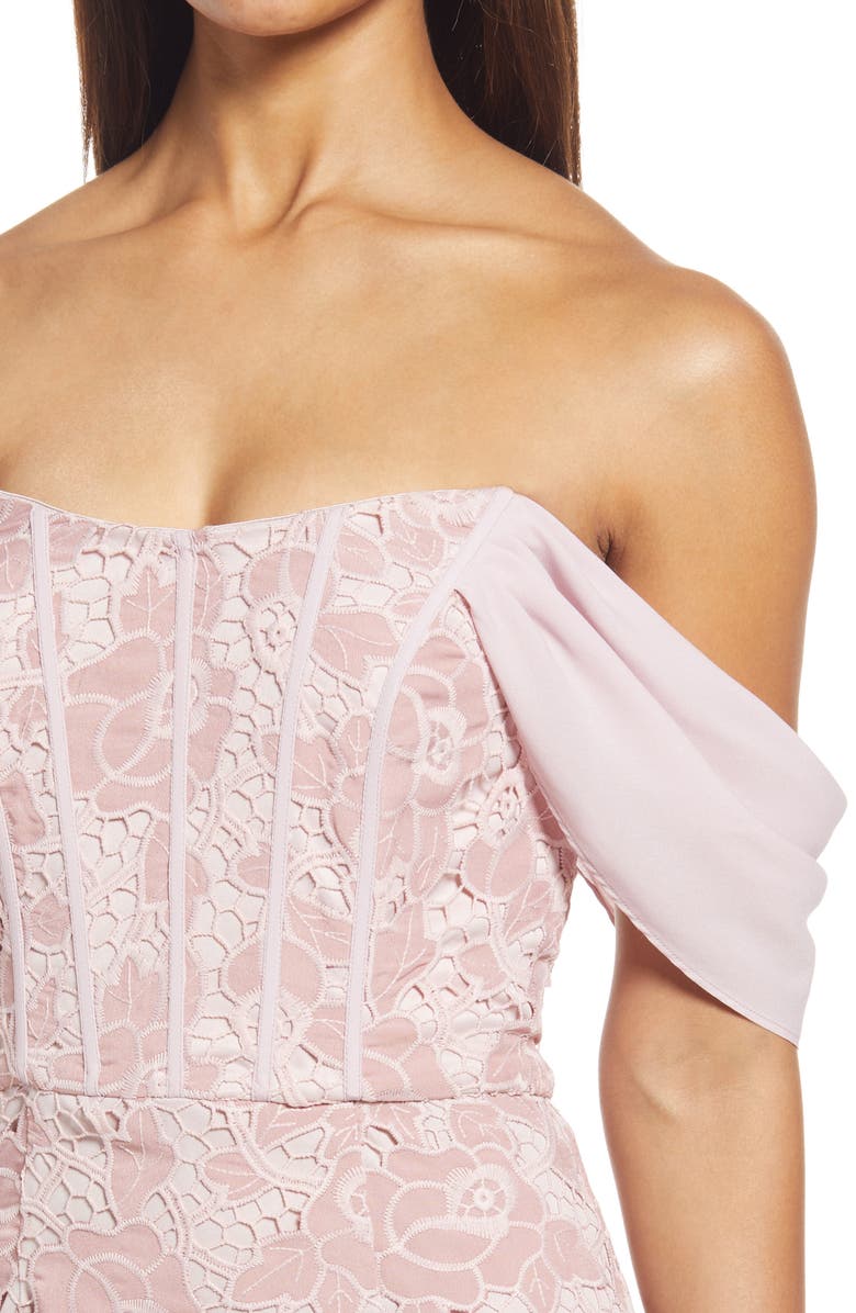 Chi Chi London Alma Lace Off the Shoulder Ruffle Cocktail Dress, Alternate, color,