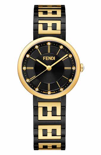 【FENDI】Run Away レザー ウォッチ ブラック文字盤 28mm Fendi Run Away Swiss Quartz Leather Strap Watch, 28mm