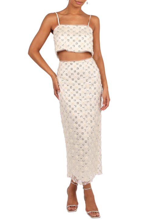 Bottega Sequin Lace Crop Top & Skirt Set
