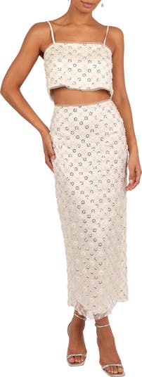 Petal & Pup Bottega Sequin Lace Crop Top & Skirt Set | Nordstrom