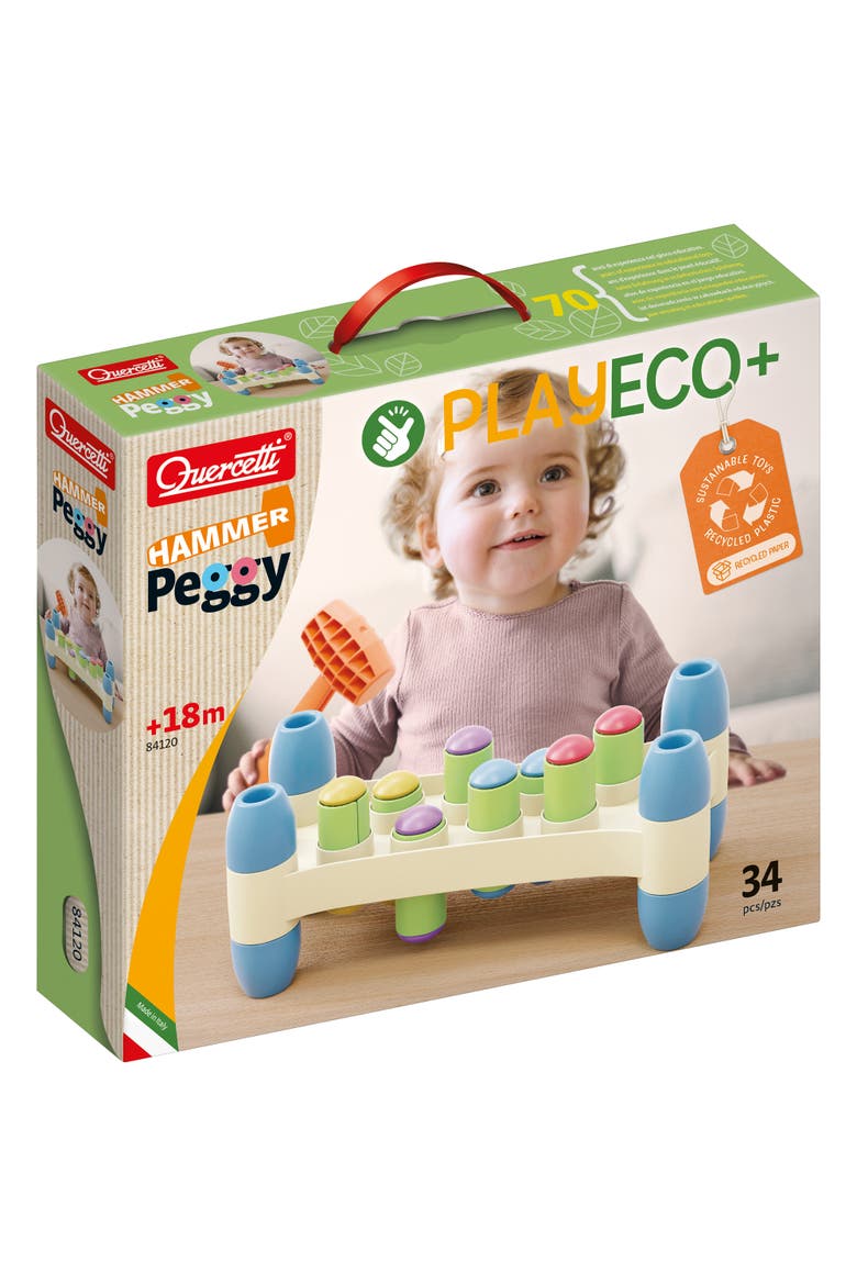 Playeco+ Hammer Peggy Peg Pounding Toy, Interactive Colorful Board, Main, color, Multicolored