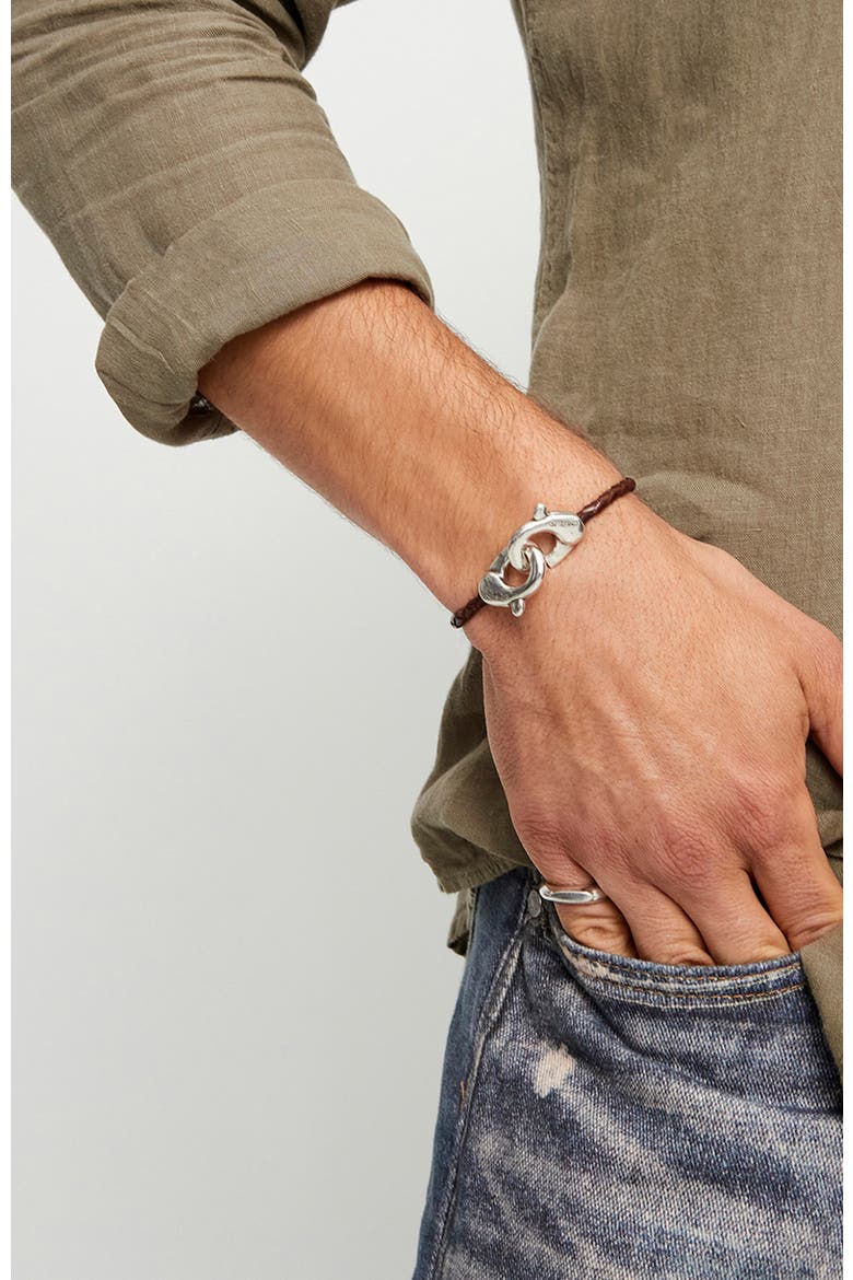 Brown Leather Strap with Interlocking Carabiner Detail, Alternate, color, Silver