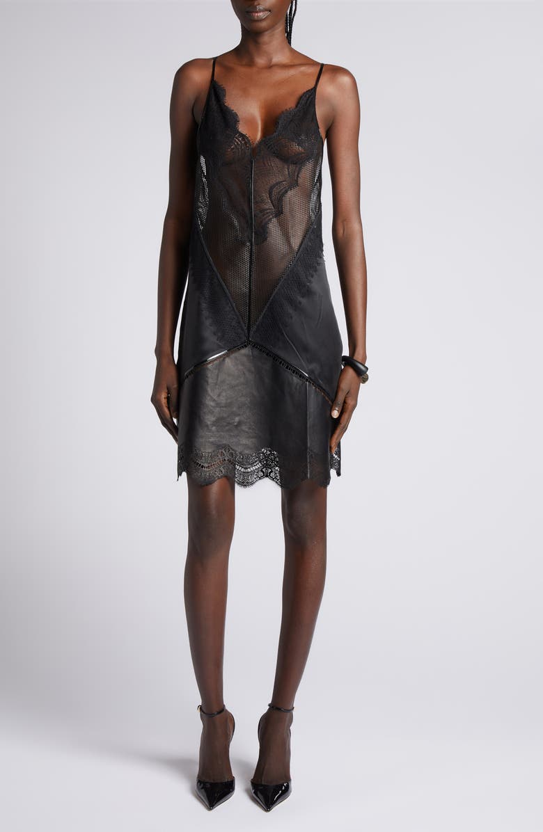 TOM FORD Enverse Satin Lace Slipdress, Main, color, Black