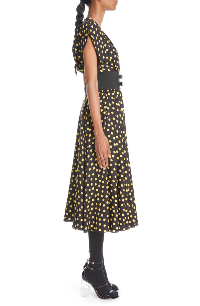 Alaïa Belted Polka Dot Silk Crepe Midi Dress, Alternate, color,