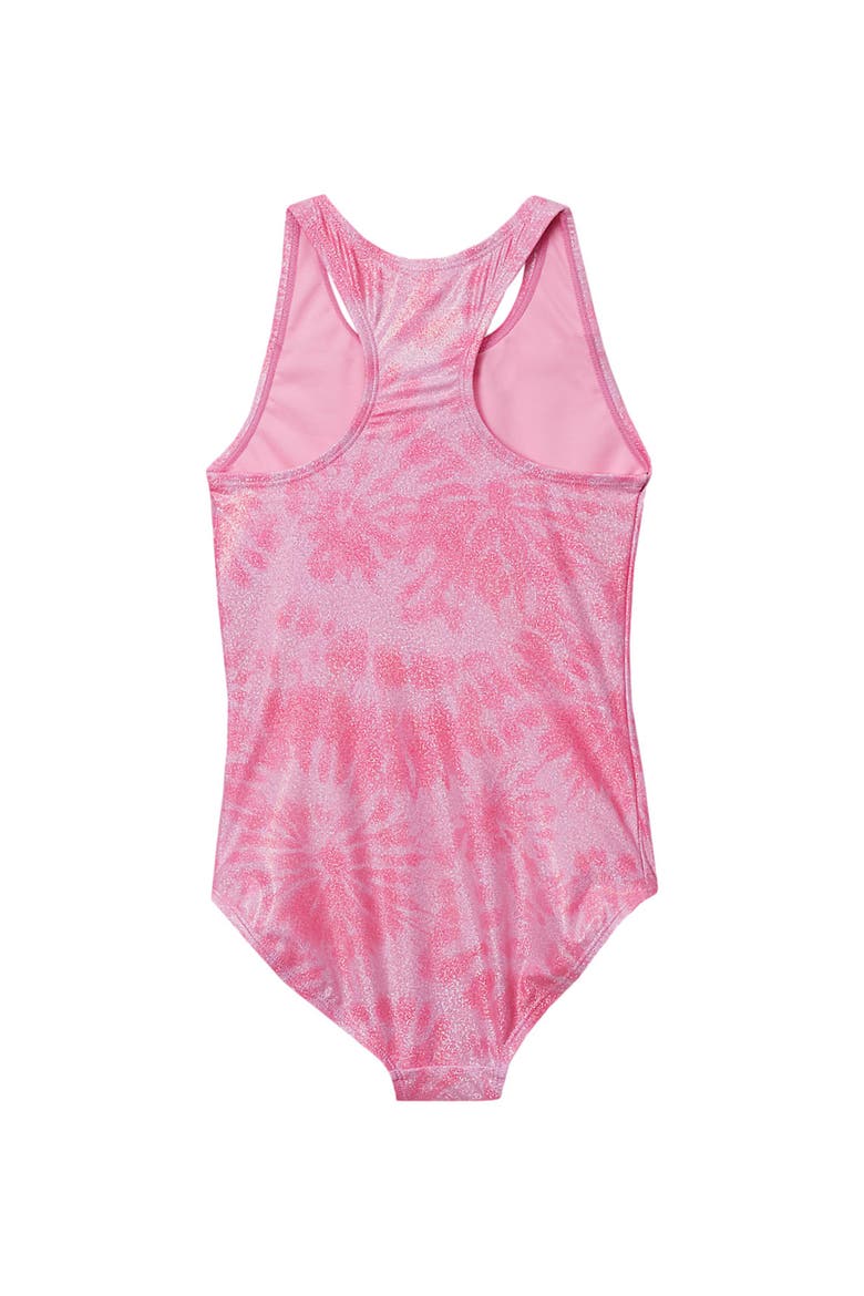 Girls Chlorine Resistant Sporty Hi-Neck Racer Back One Piece Swimsuit, Alternate, color, Pink/Foil/Tie Dye