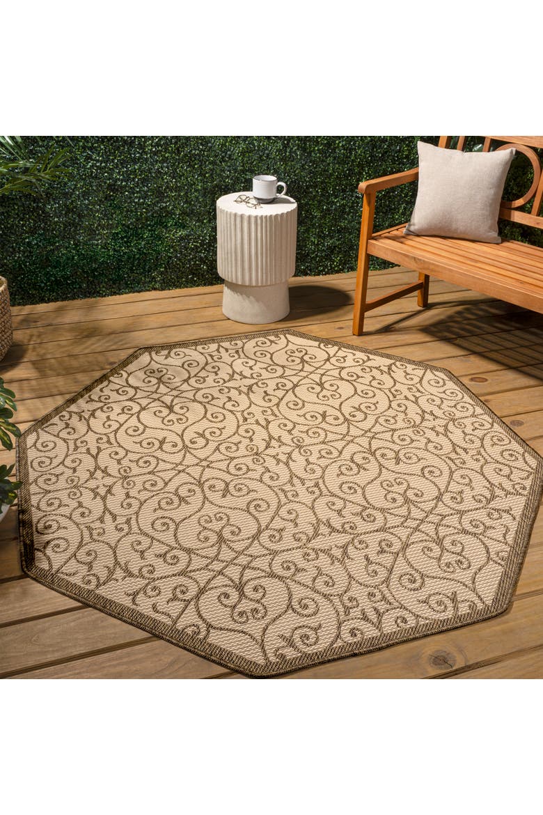 Madrid Vintage Filigree Textured Weave Octagon Indoor/Outdoor Area Rug, Alternate, color, Beige/Brown