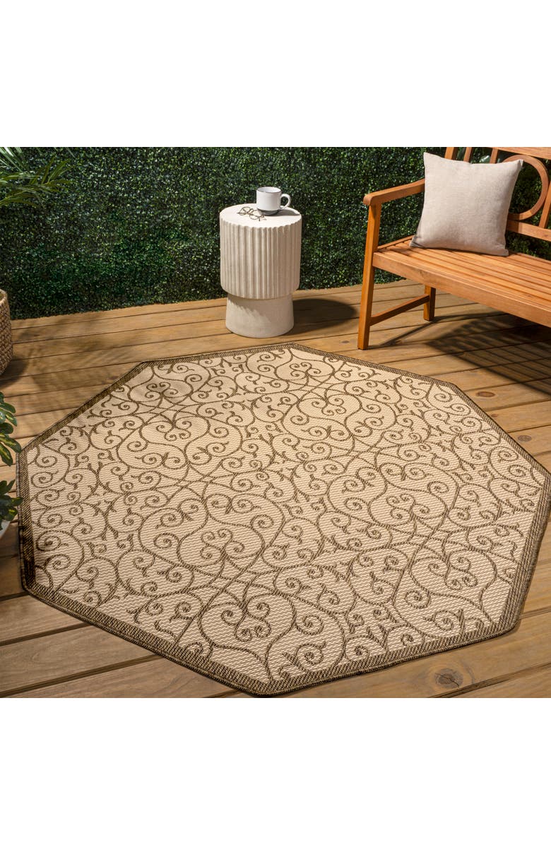 JONATHAN Y Madrid Vintage Filigree Textured Weave Octagon Indoor/Outdoor Area Rug, Alternate, color, Beige/Brown
