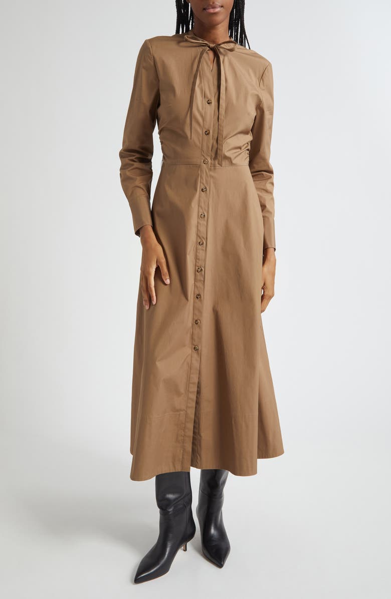 Veronica Beard Honora Long Sleeve Stretch Cotton Shirtdress, Main, color, Lichen