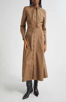 Veronica Beard Honora Long Sleeve Stretch Cotton Shirtdress