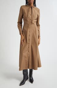 Veronica Beard Honora Long Sleeve Stretch Cotton Shirtdress