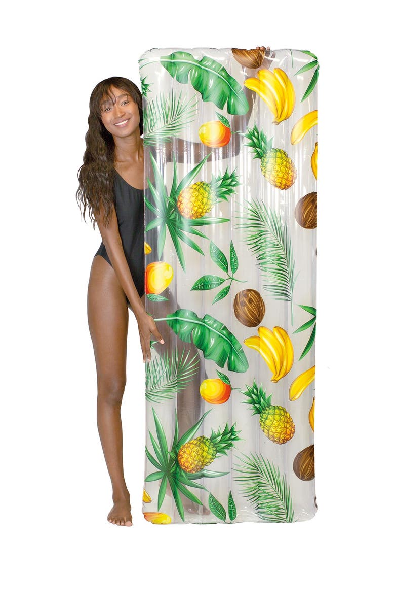 POOLCANDY Resort Collection Tropical Deluxe 74" x 30" Pool Raft, Main, color, Clear And Tropical Pattern