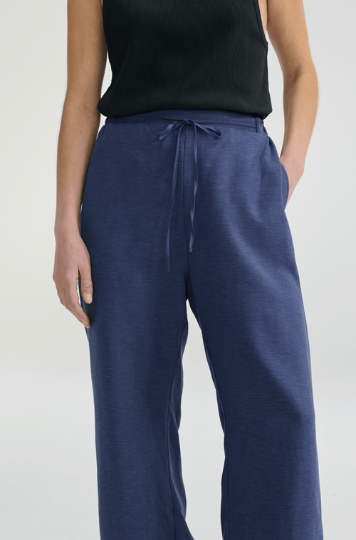Almina Concept Front Tie Linen Pants In Navy
