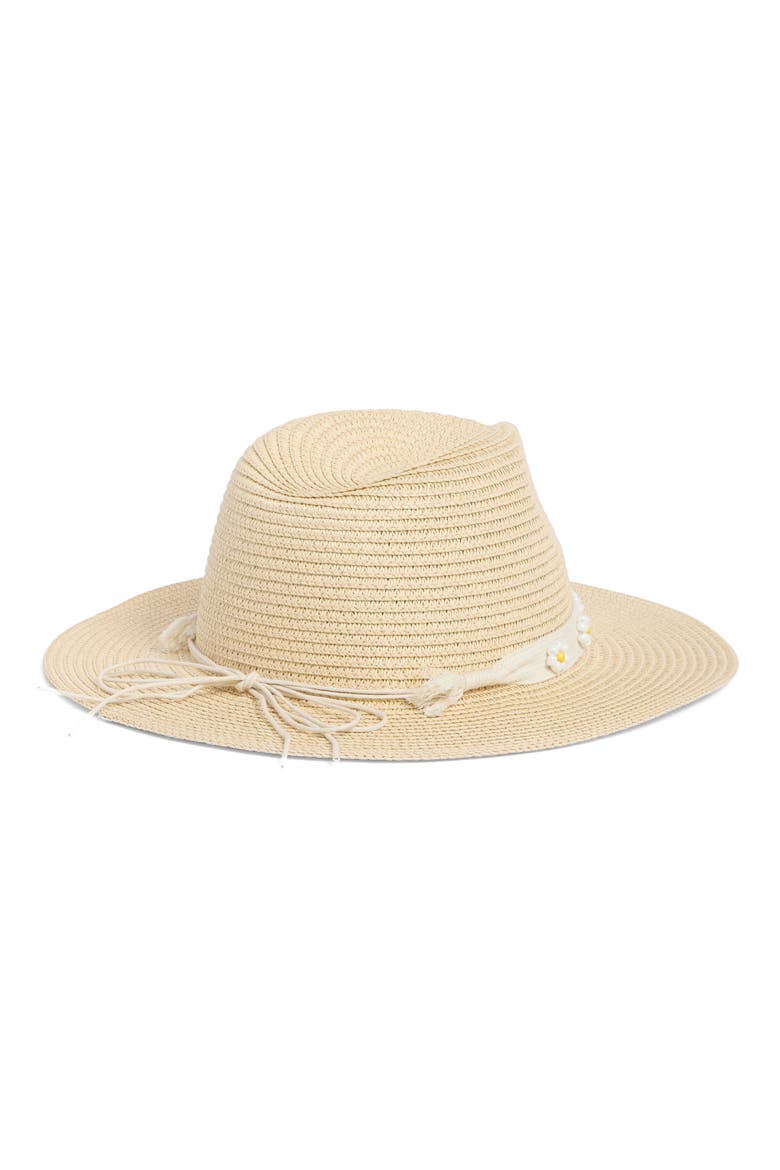 Flower Beaded Straw Fedora, Alternate, color, NATURAL