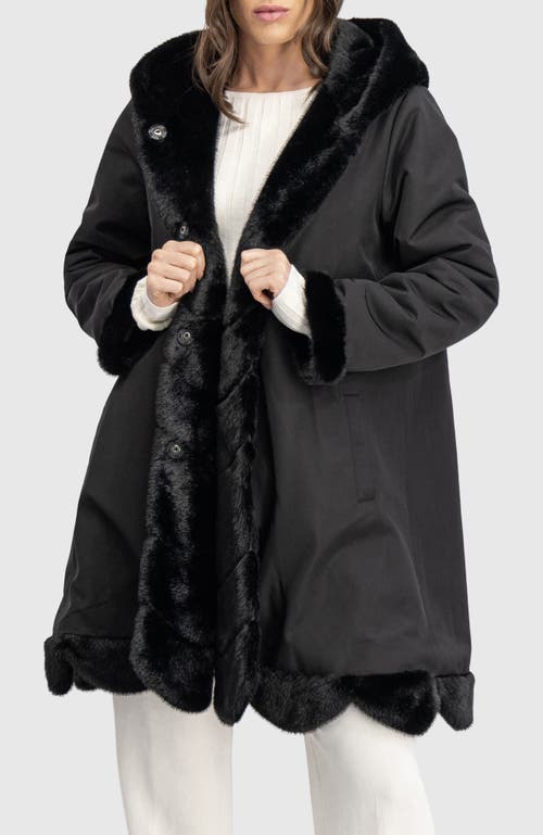 Lyla Grant Faux Fur Mink Reversible Parka Coat In Black