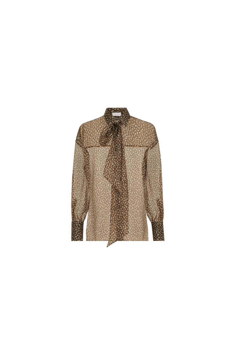 Dapple silk organza shirt with neck tie, Alternate, color, Chocolate