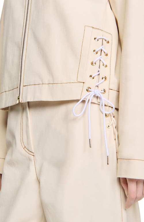 Sandro Lace-up Denim Jacket In Sand