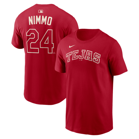 Men's Nike Brandon Nimmo Red Texas Rangers 2026 City Connect Name & Number T-Shirt