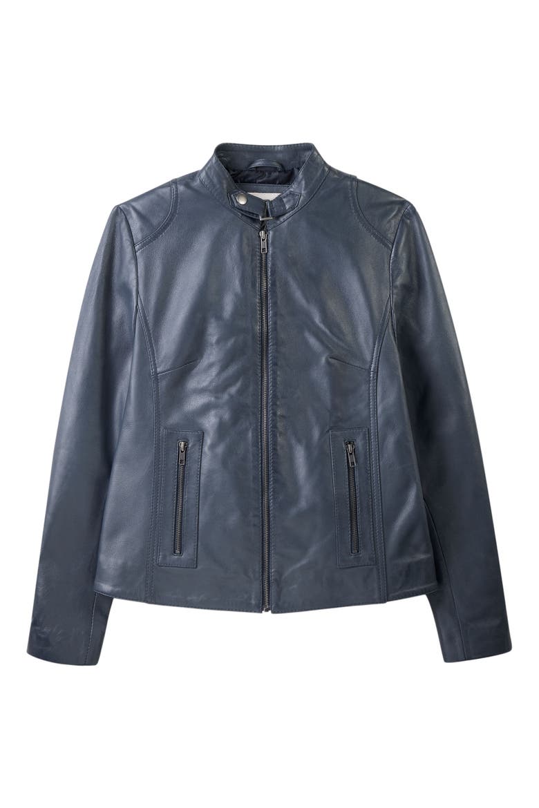 Stand Collar Biker Jacket, Alternate, color, INDIGO