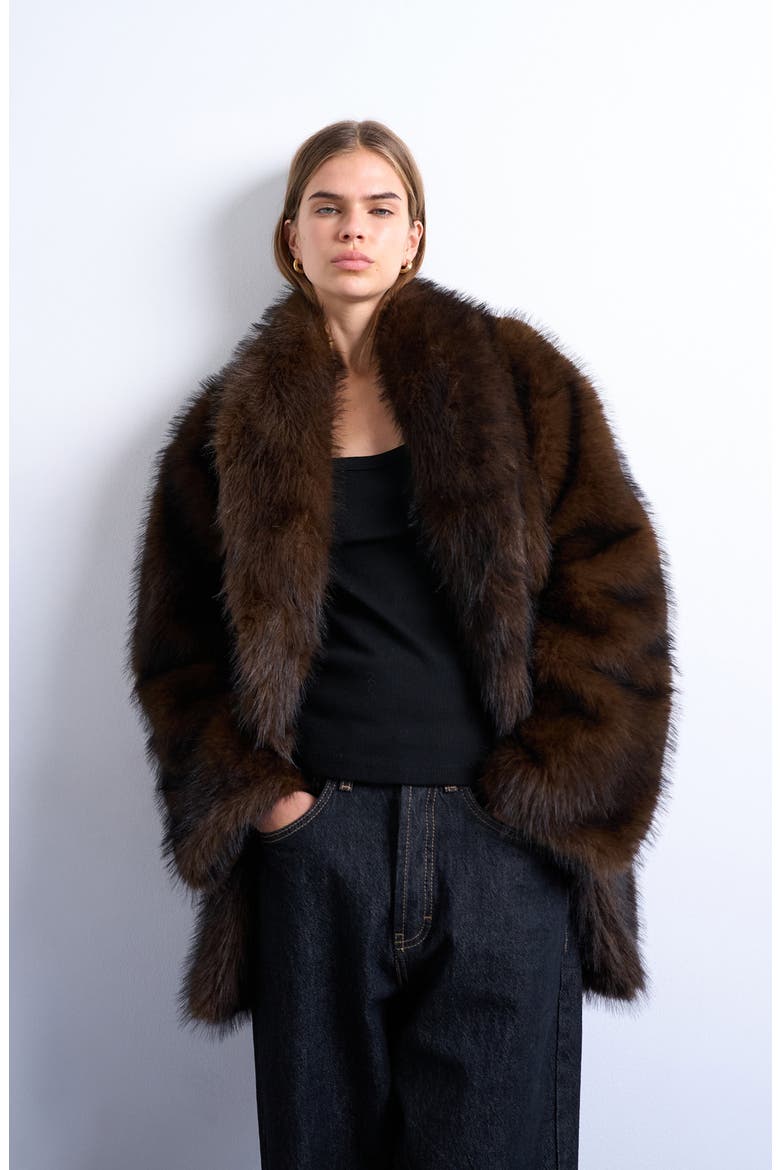 Faux Fur Shawl Collar Coat, Main, color, BROWN