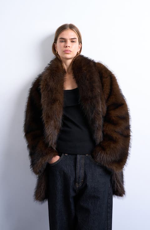 Faux Fur Shawl Collar Coat