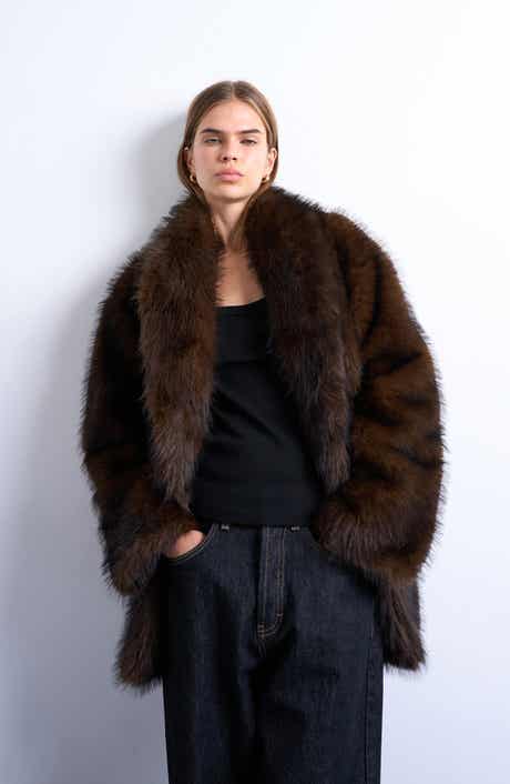 Topshop Faux Fur Shawl Collar Coat