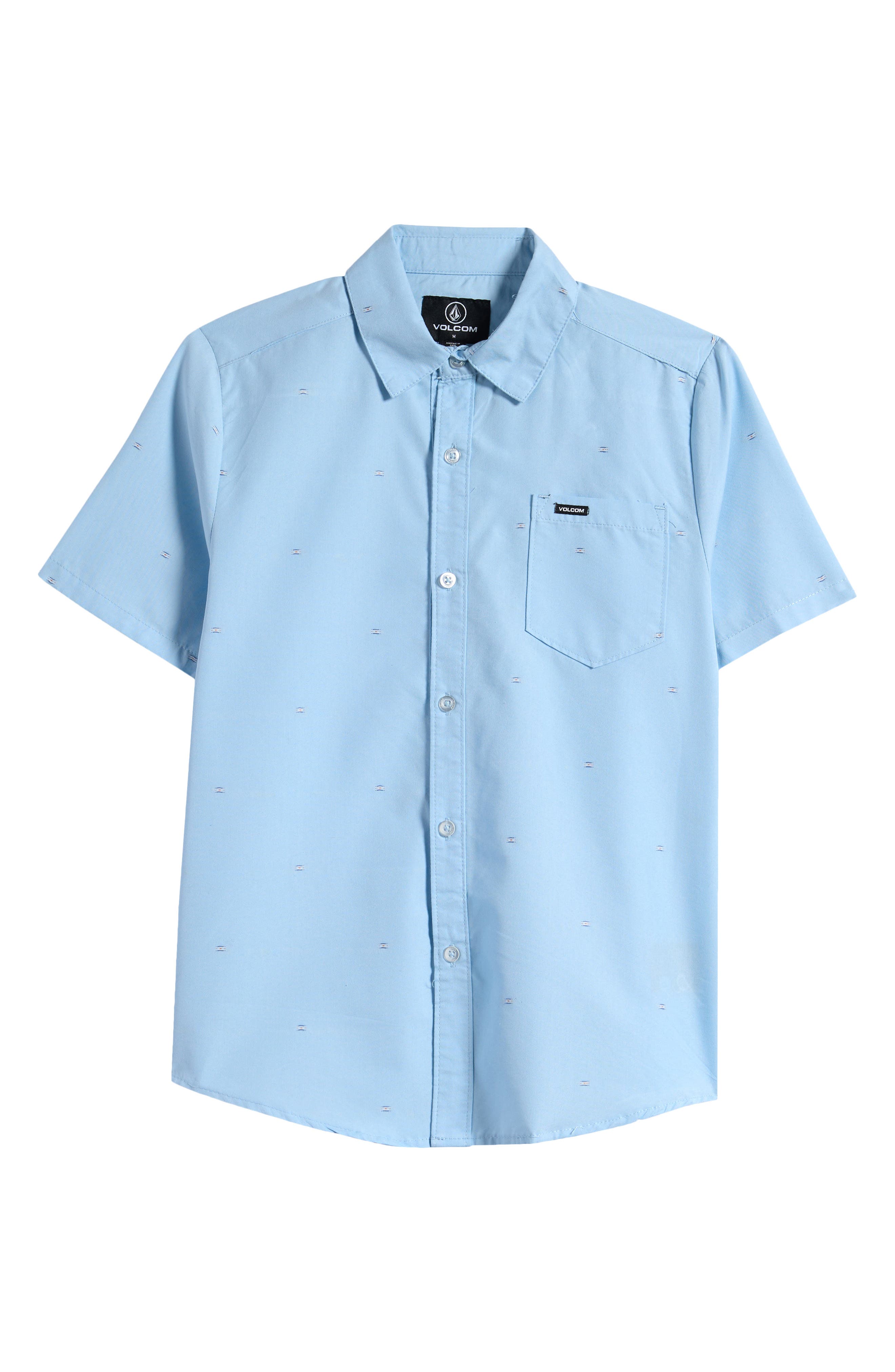 Volcom Kids' Bank Stone Short Sleeve Button-Up Shirt in Light Blue 