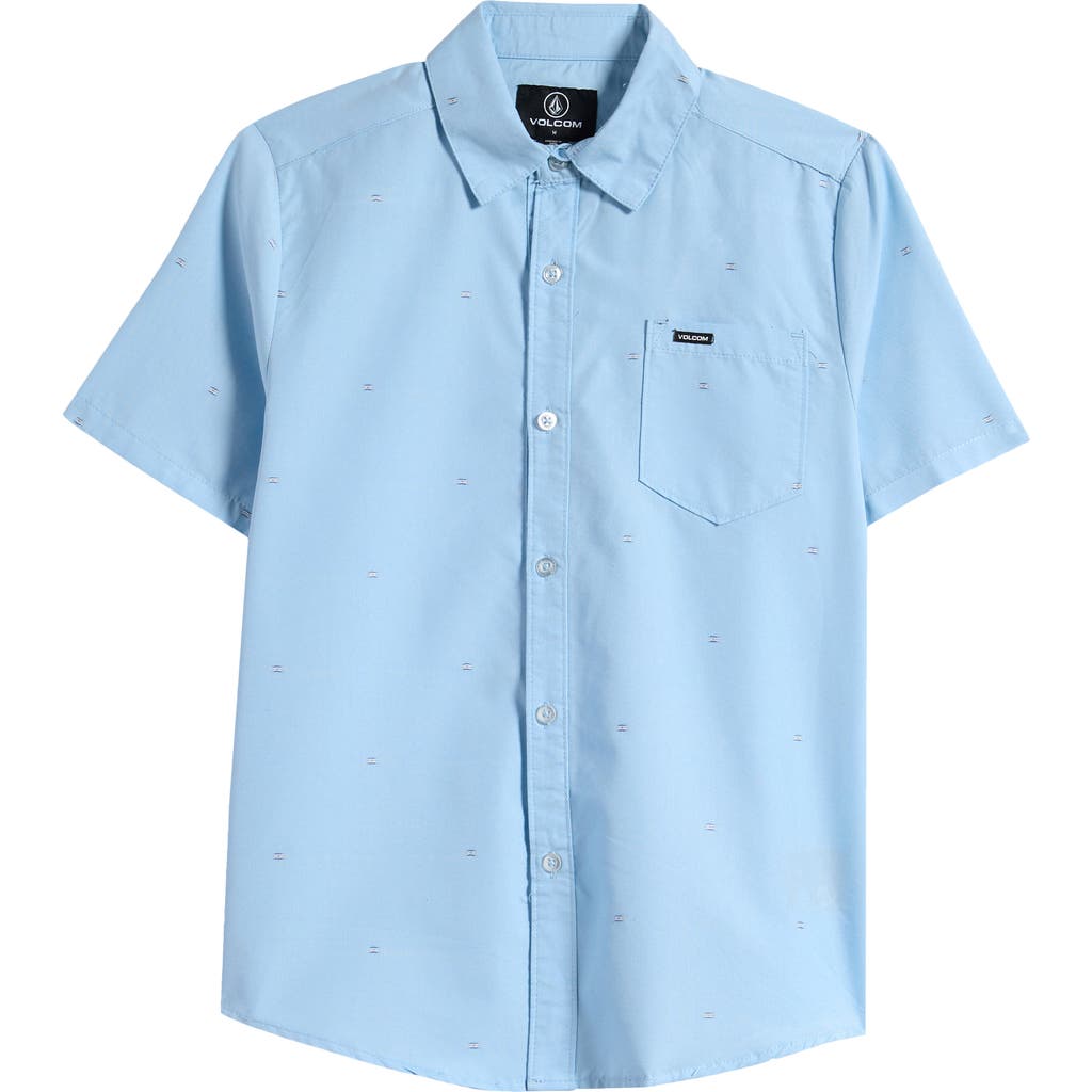 Volcom Kids' Bank Stone Short Sleeve Button-Up Shirt in Light Blue