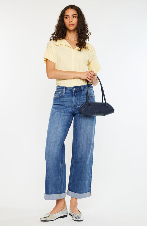 Kancan Reyna Essentials High Rise Wide Leg Jeans In Blue