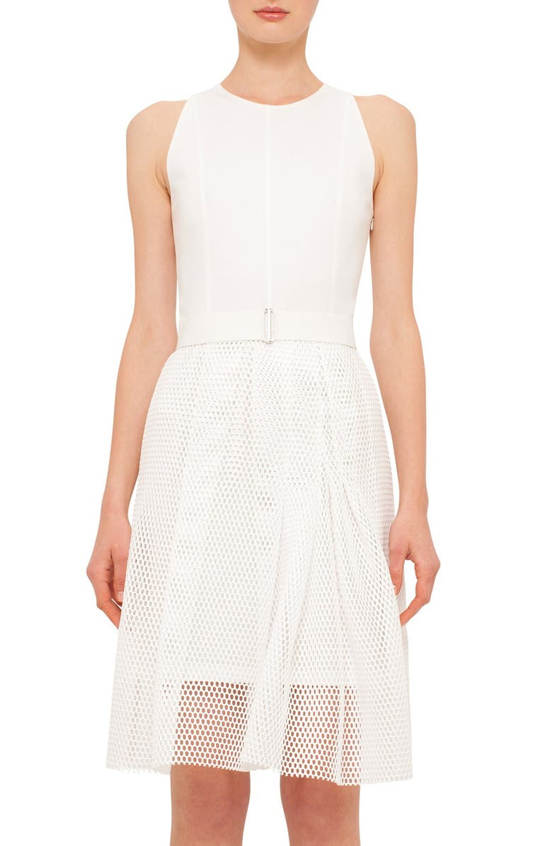 Akris punto Mesh Overlay Keyhole Back Sheath Dress, Main, color, 