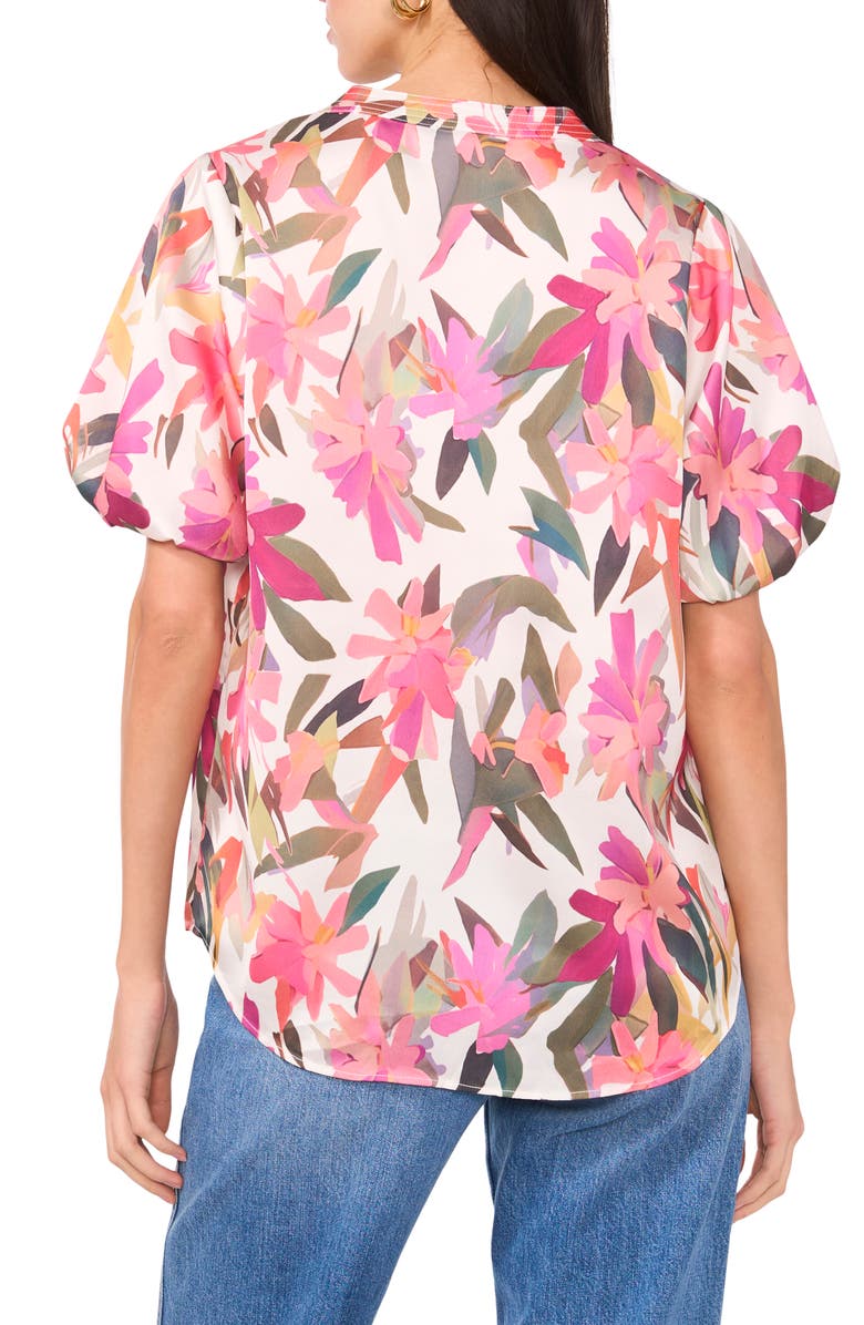 Vince Camuto Floral Puff Sleeve Charmeuse Top, Alternate, color, 