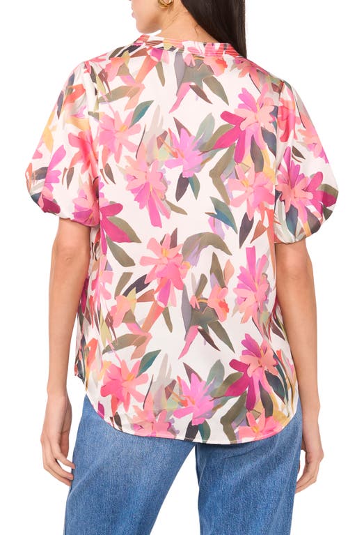VINCE CAMUTO VINCE CAMUTO FLORAL PUFF SLEEVE CHARMEUSE TOP 