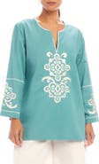 Karen Kane Embroidered Cotton Button-Up Shirt