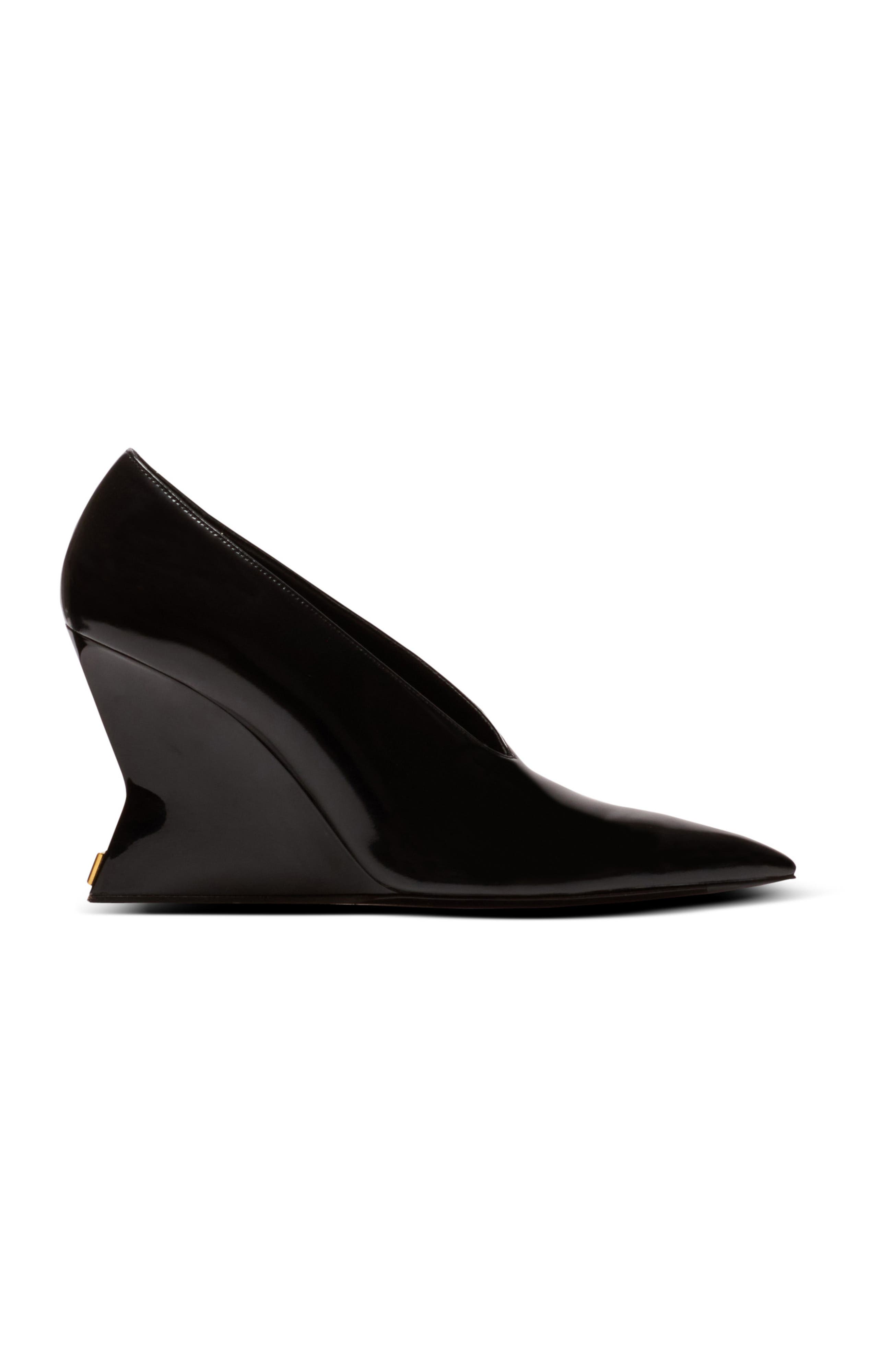Shiny lambskin Wedge pumps, Alternate, color, black