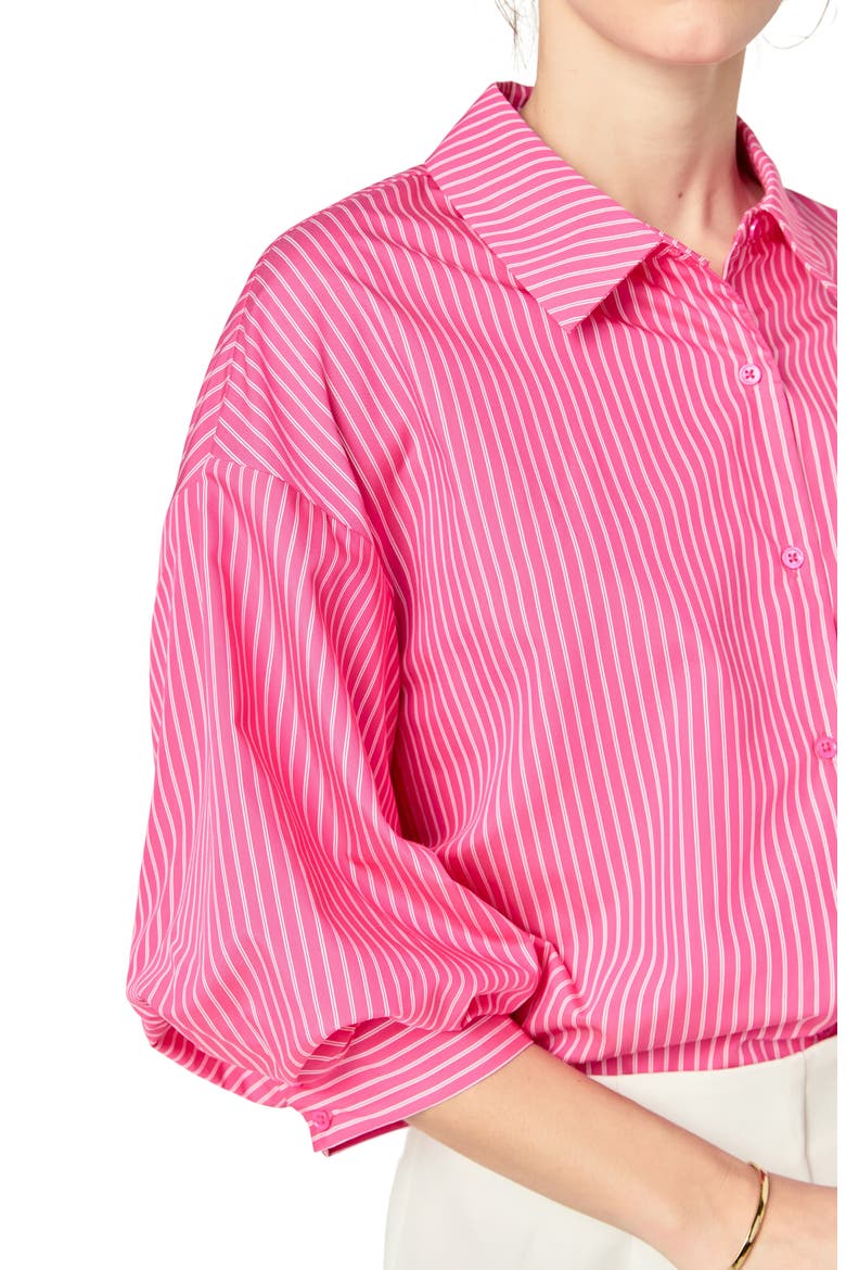 Stripe Balloon Sleeve Shirt, Alternate, color, FUCHSIA